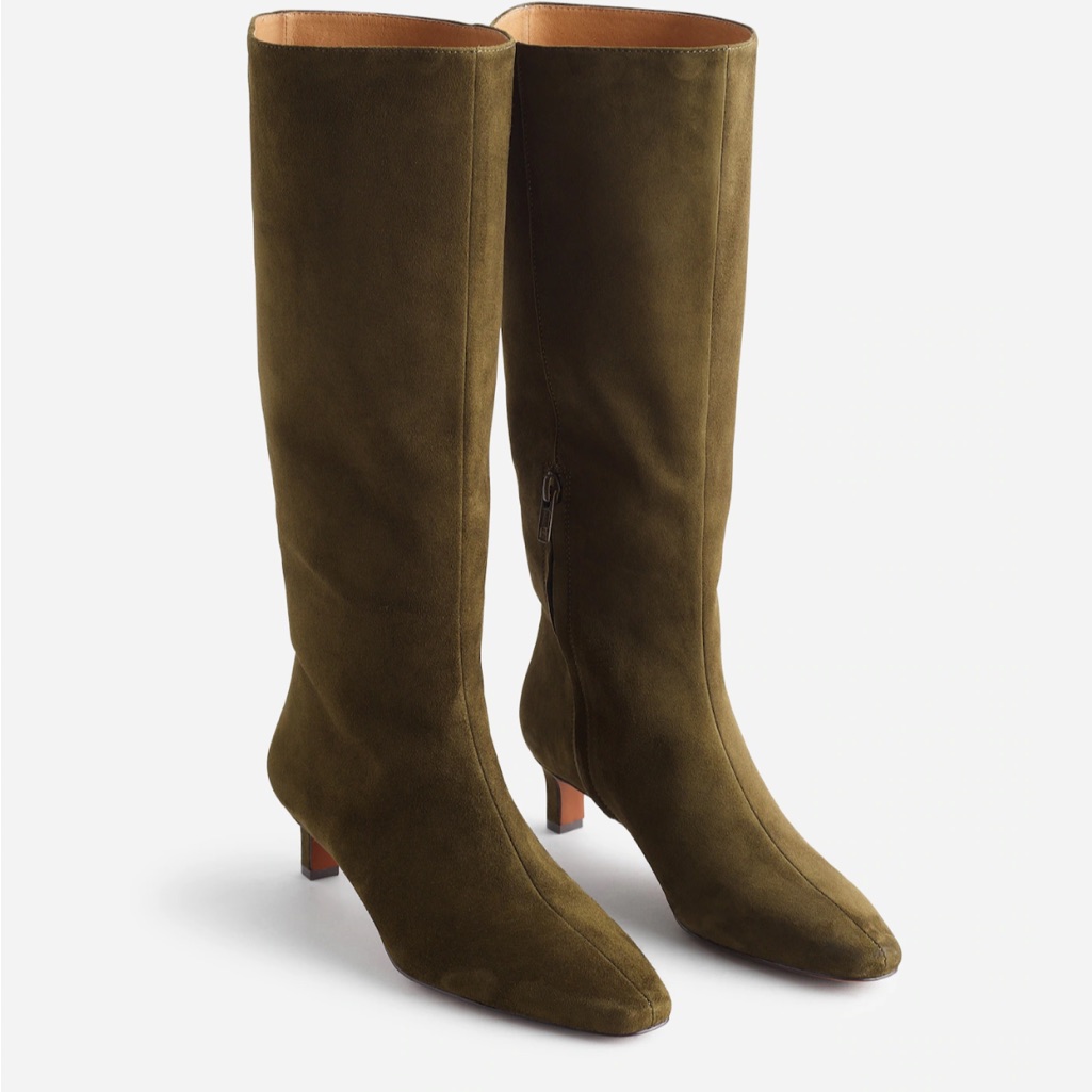 Madewell Dimes Kitten Heel Olive Suede Knee-High Boots